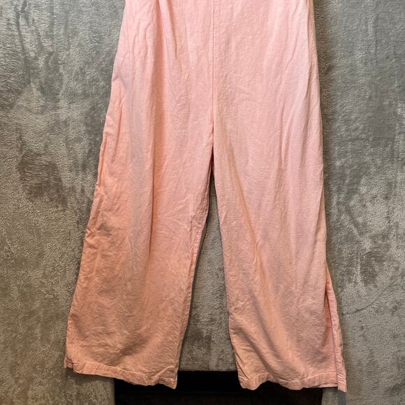 Free People Heat Wave Open Back Jumpsuit Grapefruit Pink Sz Small‎ Linen Blend - Picture 7 of 7